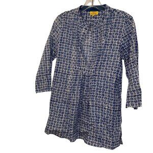 Roberta Roller Rabbit bllue white Indian block tile print tunic top shir…